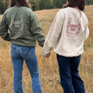 ARMY GREEN " LUCKY YOU" Crew Neck